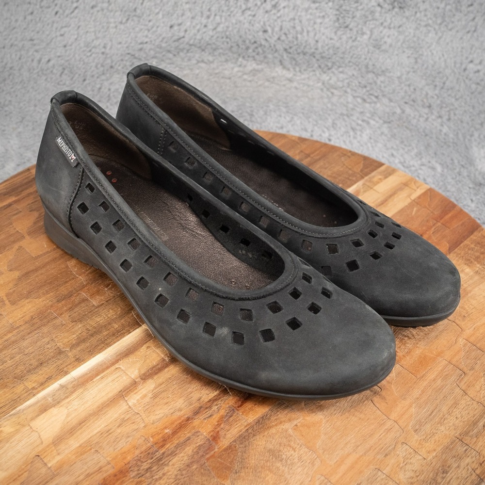 Mephisto Francia Ballet Flats Womens 9 Comfort Wedge Slip On  Leather Black